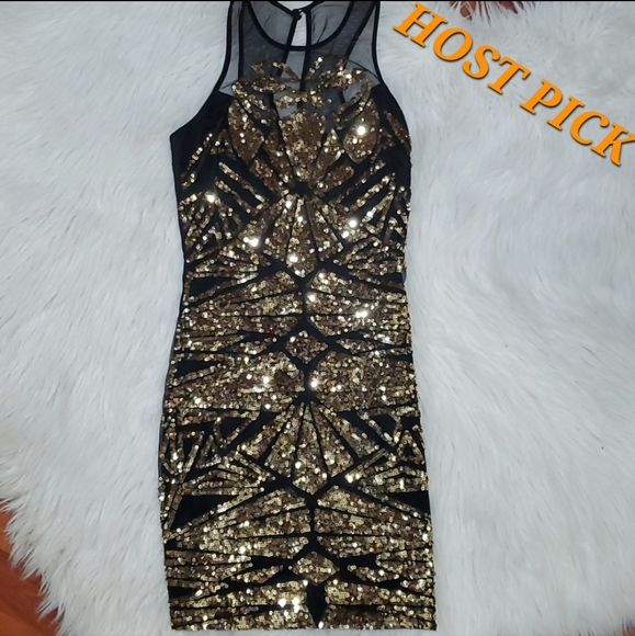 bebe Dresses & Skirts - bebe black with gold sequin mini dress